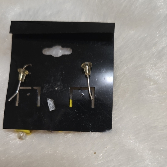 Yellow Cross Dangle Earrings - Picture 2 of 3